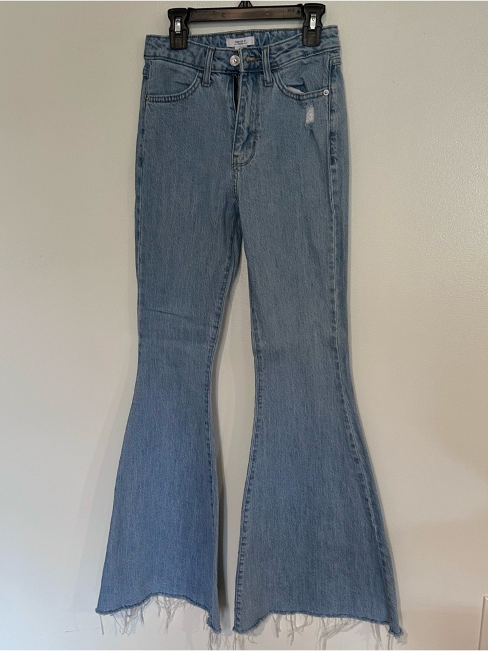 Forever 21 Light Blue High-Rise Flare Jeans with Raw Hem NWOT